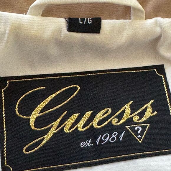 ✨GUESS White Trench Coat Jacket L | Belted Layered Hem | Contrast Trim | Lined - Picture 13 of 16